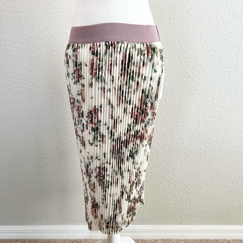NWT LuLaroe Jill Accordion Cream Floral Stretchy Pull On Pencil Midi Skirt M